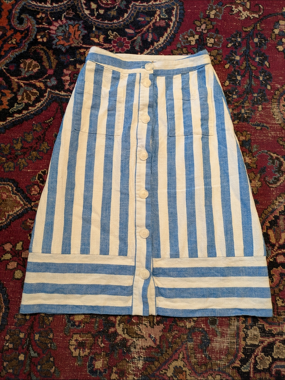 Gilli Blue and White Striped Button-Front Skirt